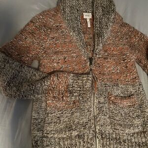 Wilfred Textured Knit Cardigan in Brown and Orange